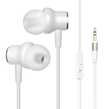 Imagem de 100SEASHELL Fones de ouvido com fio extra longos sem microfone, cabo longo, para TV, com controle de volume (branco, 1,5 m)