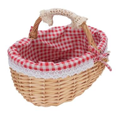 Imagem de Cesto de Piquenique de Vime Com Revestimento Removível para Piquenique Vazio Cesto de Cesto Com Alça para Acampamento de Páscoa (xadrez vermelho)