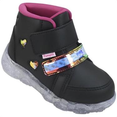Imagem de Tênis Infantil Pampili Liz Luz Led Coração Fashion Feminino, Preto, 26