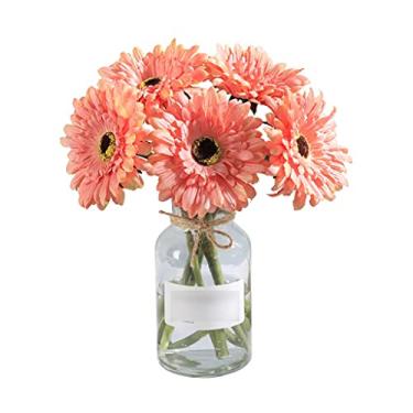 Imagem de TLTDSMY Buquê de simulação de flores falsas, gerbera, plástico, decoração moderna, sala de estar, flores falsas, conjunto de flores de seda, margaridas, adequado para banheiro, desktop, decoração de
