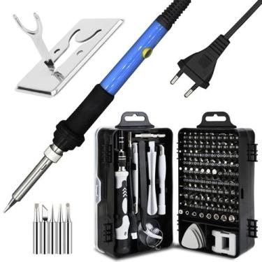 Imagem de Kit Manutenção Celular Chaves Reparo 115em1 + Ferro Solda 60w com Ajus