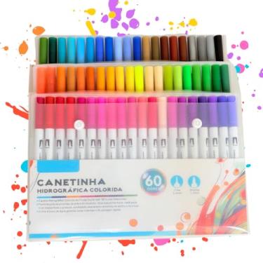 Imagem de Canetinha Ponta Dupla para Colorir Kit Estojo de Canetas Escolar Marcador Coloridas Permanente Duas Pontas Desenho Ponta Fina (60)