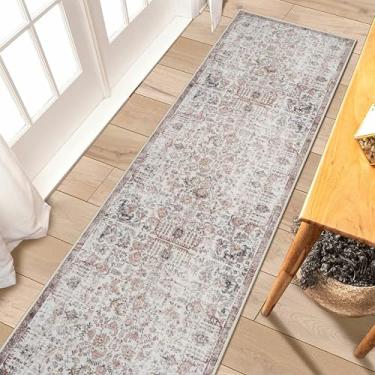 Imagem de RUUGME Tapetes passadeira de 61 cm x 2 m para corredor – Tapete longo vintage de pelo baixo ultrafino antiderrapante para cozinha, lavanderia, sala de estar, escritório (marrom)