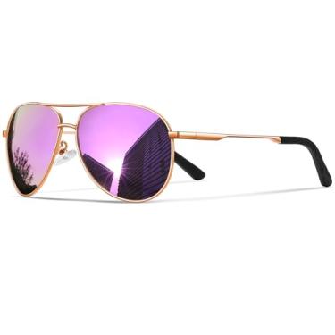 Imagem de phikttu Óculos de sol aviador para homens polarizados – Óculos de sol esportivos esportivos clássicos de metal espelhado espelhado com proteção UV400