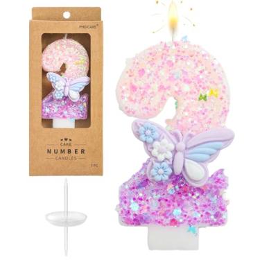 Imagem de PHD CAKE Número 2 velas de aniversário de borboleta roxa, velas com número de borboleta, velas com número de bolo, celebração de festa