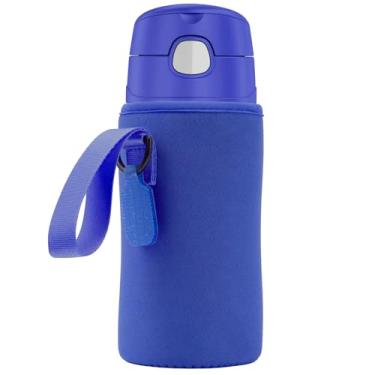 Imagem de Linkidea Manga para garrafa de água compatível com Thermos FUNTAINER Tritan 473 ml, aço 350 g, bolsa infantil com etiqueta exclusiva, azul marinho