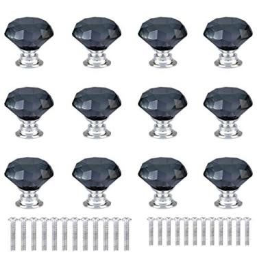Imagem de ANJUU 12 puxadores de armário de vidro cristal em forma de diamante de 30 mm com parafusos, puxador de gaveta usado para cozinha, cômoda, porta, armário (cinza)