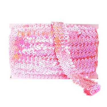 Imagem de Mandala Crafts Acabamento de fita elástica de lantejoulas - Acabamento elástico de lantejoulas rosa de 2,5 cm para costura - Faixa de lantejoulas elásticas metálicas de 10 metros de tecido