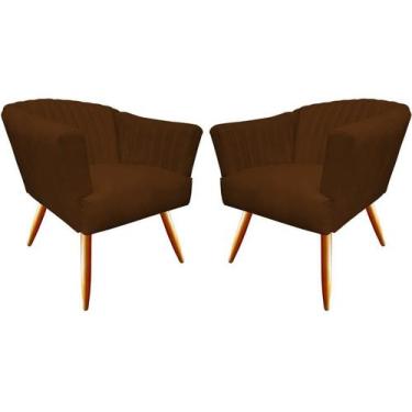 Imagem de Kit 2 Poltronas Decorativa Amy Couro Marrom Pés Madeira Mz Decor - Maz