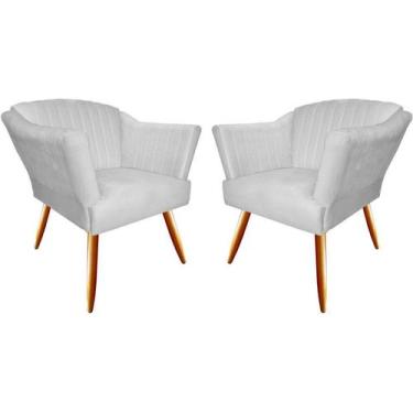 Imagem de Kit 2 Poltronas Decorativa Emily Couro Branco Pés Madeira Ms Decor - M