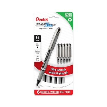 Imagem de Pentel Caneta de gel líquido EnerGel NV 0,7 mm, linha média, tinta preta, embalagem sem plástico, pacote com 6 (BL27PF6A)