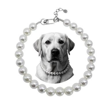 Imagem de Coleira para cães com contas de pérola grande com corda de aço, coleiras de pérolas para cães médios, colar branco com corrente ajustável para meninas, acessórios de joias de casamento para cães