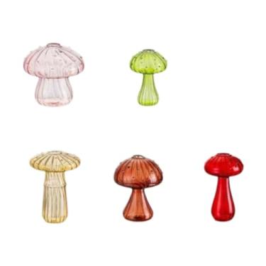 Imagem de KiBcsLic Vasos de vidro em formato de cogumelo, jarra de terrário, vaso de botões coloridos, vaso de flores exclusivo, vasos de plantas hidropônicas para mesa, 5 Unidades