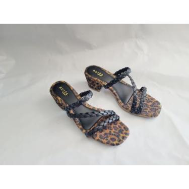 Imagem de Tamanco Feminino Sandália Trança Trancado Salto - Rozes Shoes, Onca, P