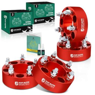 Imagem de YHTAUTO Espaçadores de roda 5 x 4,5 polegadas 5 polegadas serve para Jeep Grand Cherokee, Wrangler, Ford, Dodge, Lincoln, Mercury, Pontiac Modelo 5 x 114,3 mm Espaçadores de pneu com parafusos de 1/2" 82,5 mm furo do cubo 5 pinos 4 peças adaptador vermelho