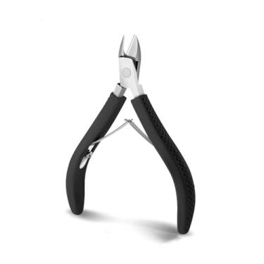 Imagem de Tesoura para cutícula de unha, removedor de unhas, cortador de cutícula de aço inoxidável, cortador de unhas com cabo de silicone, preto, 9,4 cm