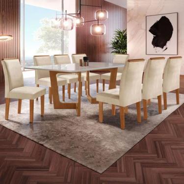 Imagem de Mesa de Jantar 8 Lugares Sorrento com Vidro Cinamomo/Off White/Bege - 