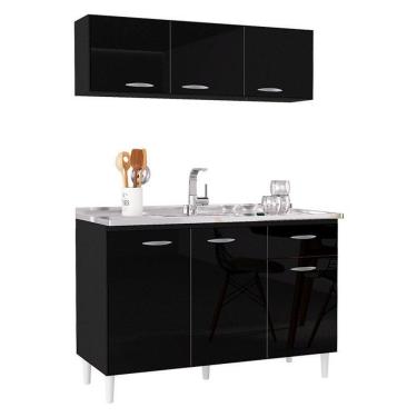 Imagem de Balcão De Pia E Armário Aéreo 120 Cm Preto – Poquema