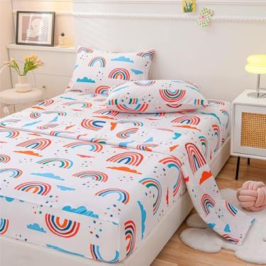 Imagem de URLINENS Jogo de lençol solteiro com arco-íris, 3 peças, divertido, colorido, arco-íris, de microfibra macia, para meninos e meninas, sem rugas, lençol de solteiro, leve, fácil de lavar