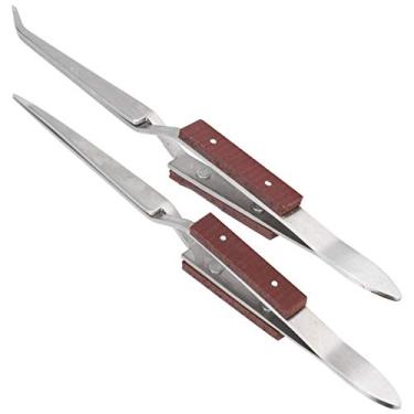 Imagem de Tweezers de Solda Bloqueio Tweezer Mança de Madeira 2pcs, Ferramenta de Soldagem de Artesanato Diy de Ponta Curva, Com Alça de Madeira, para Acessórios de Bricolage, Produtos
