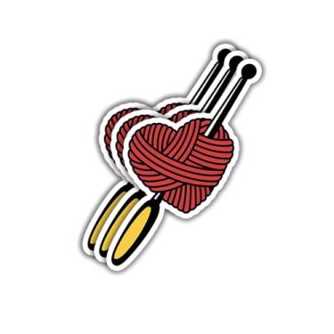 Imagem de (3 peças) Adesivo de coração de crochê frases engraçadas citações crochê amantes de tricô adesivos de decalque de vinil inspiradores para copo laptop Kindle garrafas de água tablet livros telefone