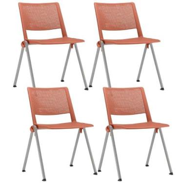 Imagem de Kit 04 Cadeiras Empilhável Fixa Lift F02 Base Aço Cinza Laranja - Lyam