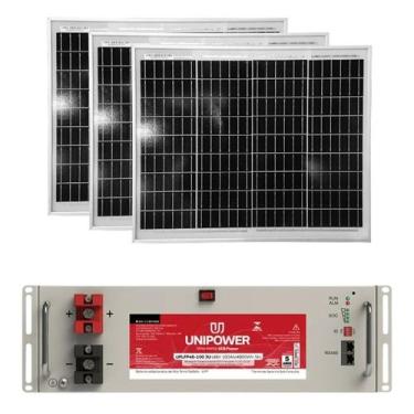 Imagem de Kit Bateria de Lítio Unipower 100Ah 48V e 3 Painel Solar 80W - SUN21, 
