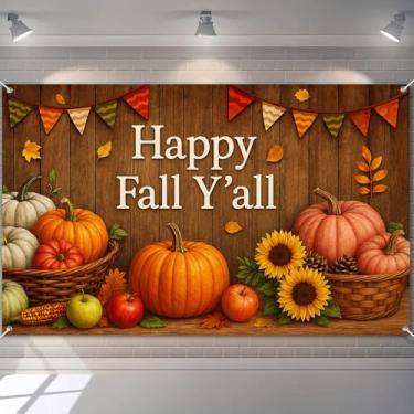 Imagem de BlissYard Faixa Happy Fall Y'all Tema Colheita de Outono 188 x 109 cm Decorações para Interiores e Exteriores Festa de Ação de Graças Decoração de Casa de Fazenda Pano de Fundo para Meninas ou Meninos