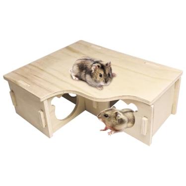 Imagem de Hamiledyi Labirinto de hamster de madeira natural – habitat de animais pequenos destacáveis com túneis de exploração, brinquedos de atividade de enriquecimento para hamsters anões, gerbos, ratos