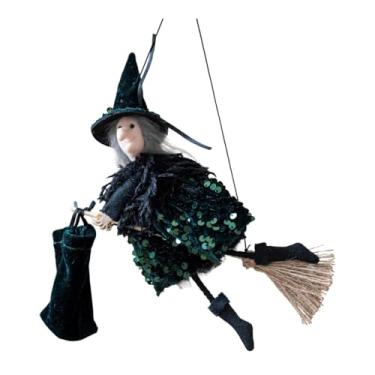 Imagem de Lilihuimaoyi Vassoura Suspensa de Halloween, Decoração de Parede, Presente de Mago, Ornamento Pendurado para Jardim E Pátio, Verde, Tamanho real