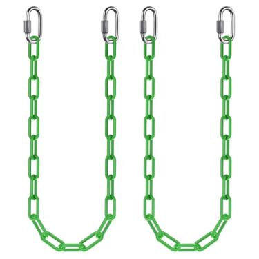 Imagem de 2 correntes para pendurar resistentes de 101,6 cm com mosquetões, corrente de extensão de balanço com capacidade de 453 kg com ganchos, correntes de rede, corrente revestida verde para cadeira
