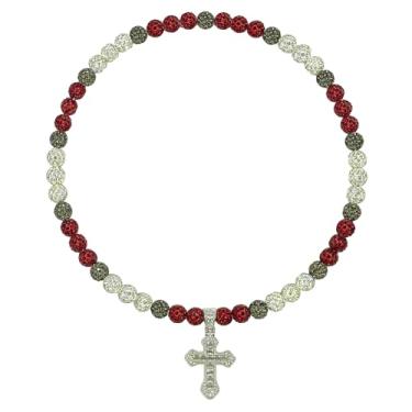 Imagem de Colar de beisebol masculino com pingente de cruz de 50 cm, coleção de gelo brilhante, para mulheres, strass e contas de argila, acessórios de beisebol, presentes para jogadores de times de beisebol