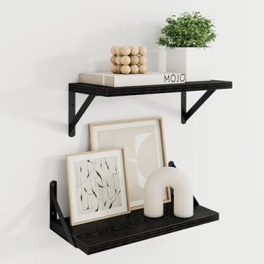 Imagem de Prateleiras flutuantes profundas para parede, conjunto de 2 prateleiras de parede de 40,6 cm L x 20 cm, prateleiras flutuantes para quarto com suportes de metal resistentes para sala de estar