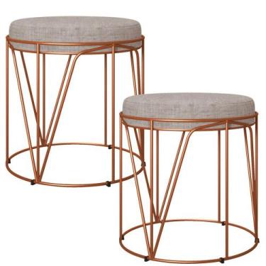 Imagem de Kit 02 Puffs Decorativo Aramado Bronze Zaya L02 Linho Bege - Lyam Deco