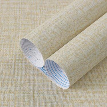 Imagem de Guvana Papel de parede creme, papel de contato com pano de grama, autoadesivo, espesso, linho, texturizado, papel de contato