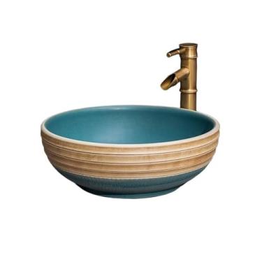 Imagem de Bacia de pia de vaso de banheiro bacia de mão lavatório de banheiro doméstico lavatório de hotel varanda cerâmica bancada chinesa lavatório acima do balcão pia de vaidade