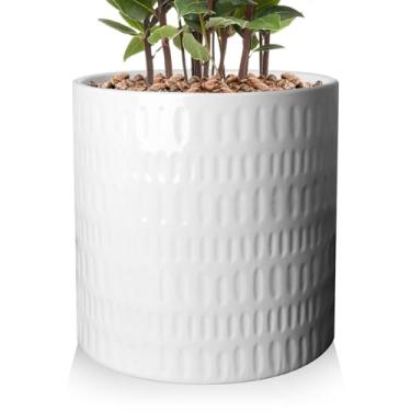 Imagem de YUFDA Vaso de plantas de 30,5 cm, vaso de cerâmica com drenagem, vaso grande para plantas de interior, vasos de plantas internas e externas, vasos de flores de cerâmica (branco puro, somente