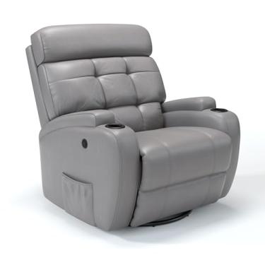 Imagem de Poltrona do Papai Reclinável Elétrica Giratória e Balanço Corino com Massagem (Cinza)