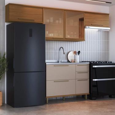 Imagem de Cozinha Modulada Compacta Fidelitá Barcelona 4 Peças 280cm 7 Portas 2 Gavetas Sem Tampo Freijó/Camurça