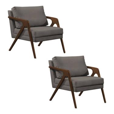 Imagem de Kit 2 Poltronas Mona Monique Luxo Base Madeira Maciça Natural Veludo Grafite  