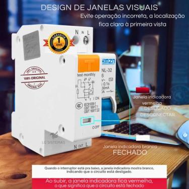 Imagem de Disjuntor Diferencial Residual Ddr Dr Bipolar 25a 1p+1n - Tomzn, 110V/