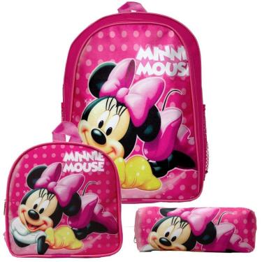 Imagem de Mochila Menina Infantil Minnie Mouse Costas Lancheira Estojo