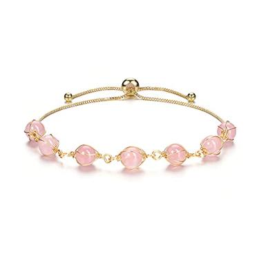 Imagem de PESOENTH Pulseira de cura de cristal de ametista, envolta em fio de ouro 14 K, contas de pedra roxa natural, ansiedade, ioga, medititaion, pulseira espiritual para mulheres, Vidro, Cristal,
