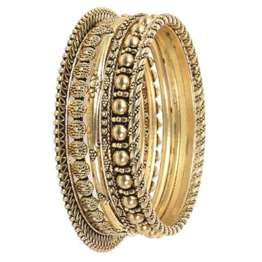 Imagem de Touchstone Nova pulseira indiana de Bollywood feita à mão com fio de grão trançado exótico trabalho rica cultura asteca designer joias pulseiras. Conjunto de 6. em tom dourado antigo para mulheres.,