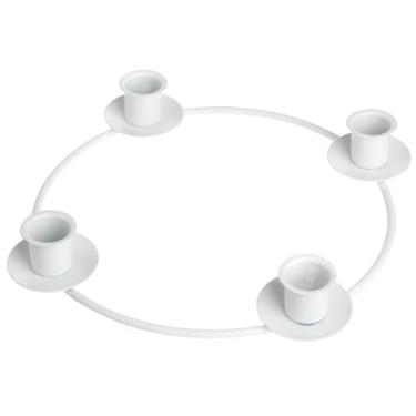 Imagem de Chengu Guirlanda de anel do advento de Natal para velas giratórias, suporte de vela redondo para decoração de mesa de centro de mesa, decoração da estação do advento faça você mesmo (branco)