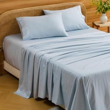 Imagem de Bedlifes Lençóis com bolso profundo 45 a 61 cm, algodão egípcio California King Size 1000 fios, 4 peças - serve em colchões extra grossos, refrescantes e respiráveis (azul claro)