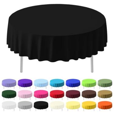 Imagem de CC-SLZP Pacote com 12 toalhas de mesa de plástico premium, 213 cm, descartáveis, redondas, à prova de vazamento, para festas, piquenique, acampamento, aniversário, remoção de ervas daninhas (preta