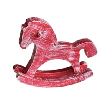 Imagem de Ｂｅｓｇａ Decoração de cavalo de balanço de madeira, decoração para casa, de arte artesanal, peça central, ornamento, estátua de cavalo pequeno, Vermelho