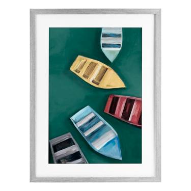 Imagem de Stupell Industries Impressão emoldurada colorida em cinza de barcos a remo à deriva, design de Hannah Dawson, 50 x 35 cm