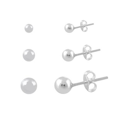 Imagem de Brinco Bola De Prata 925 Kit Com 3 Pares Pra 3 Furos